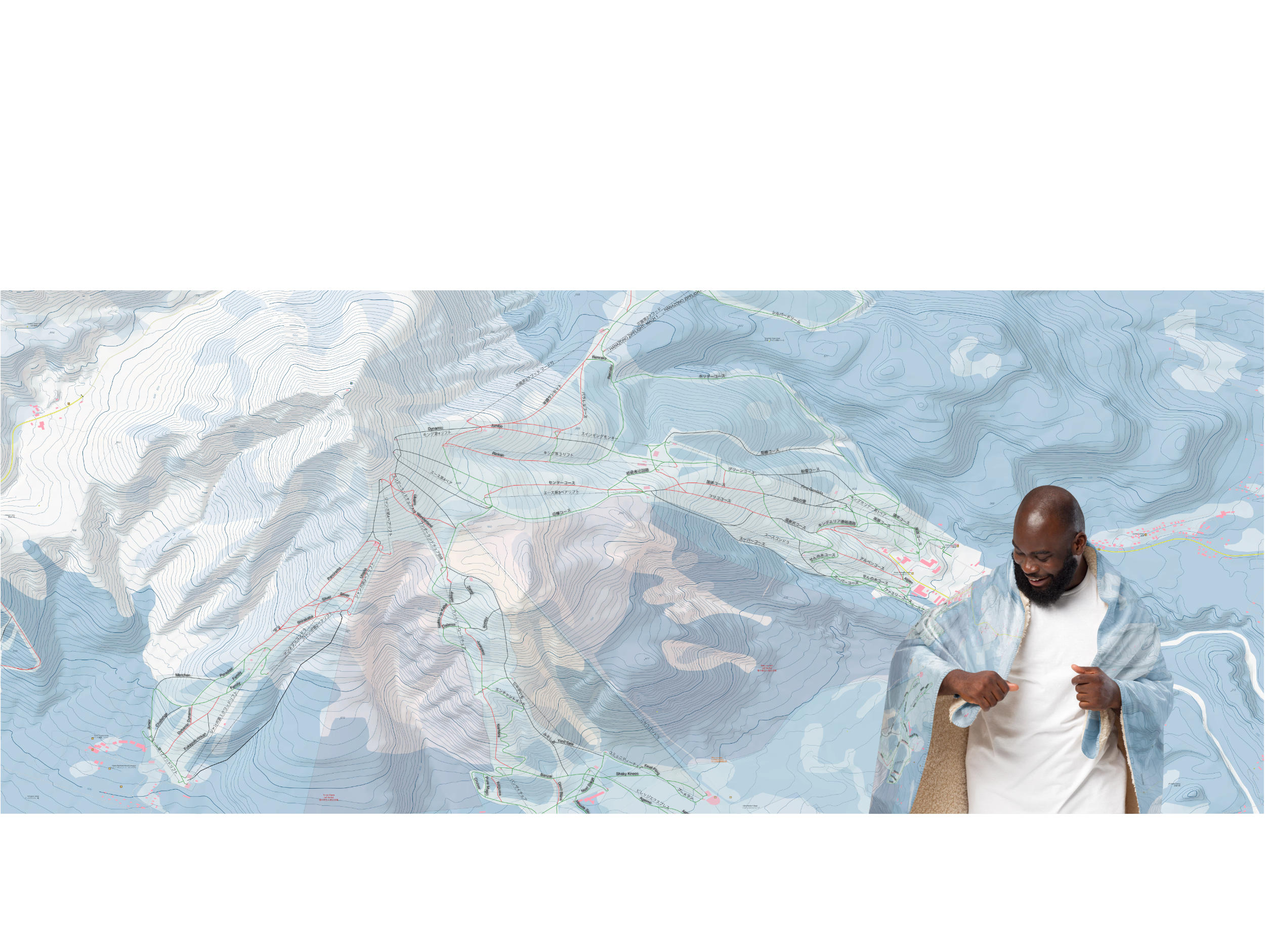 Ski map blanket design inspired by Japanese ski resorts bringing mountain landscapes into your home