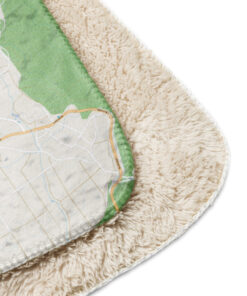 Nozawa Onsen ski map blanket fabric detail – soft Sherpa fleece backing and printed edge